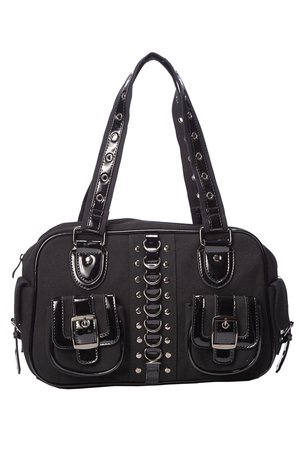 Rhapsody D-Ring Black Canvas Gothic Handbag by Banned