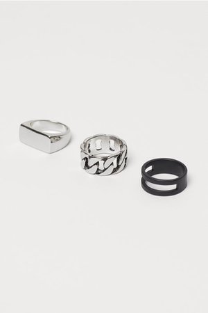 3-pack Rings - Silver-colored/black - Men | H&M US