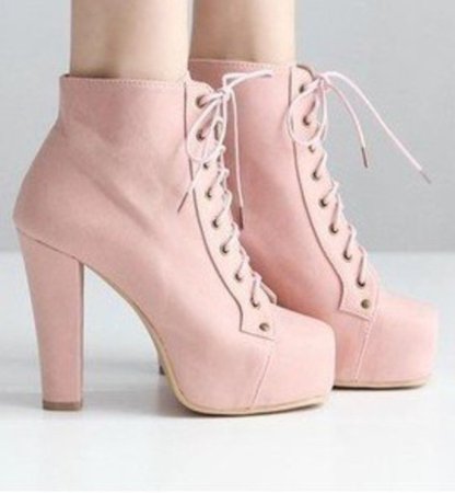 pink, shoes, heels, boots, pastel pink, platform shoes - Wheretoget