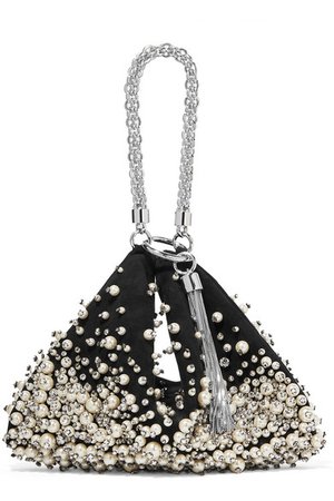 Jimmy Choo | Callie faux pearl and crystal-embellished suede clutch | NET-A-PORTER.COM