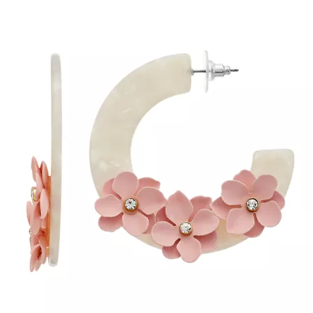 TREND Pink Floral C-Hoop Earrings