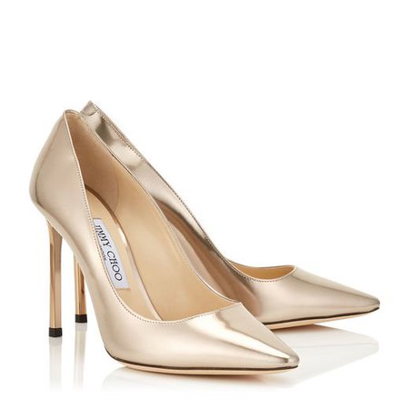 Ballet Pink Liquid Mirror Leather Pointy Toe Pumps | ROMY 100 | Cruise 19 | JIMMY CHOO
