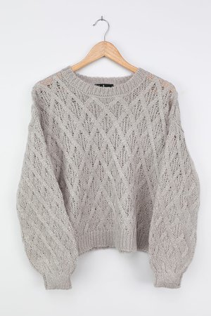Cute Grey Knit Sweater - Loose Knit Sweater - Argyle Sweater Top - Lulus