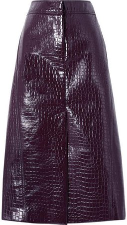 Croc-effect Faux Patent-leather Midi Skirt - Grape