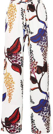Aileen Floral-print Crepe Straight-leg Pants - White