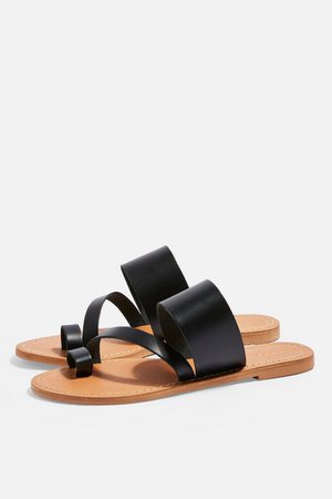HONEY Leather Black Flat Sandals | Topshop