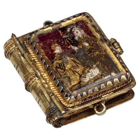 Antique Gilded Silver Renaissance Reliquary Pendant in Book Form For Sale at 1stDibs