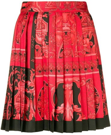 Baroque-print pleated skirt