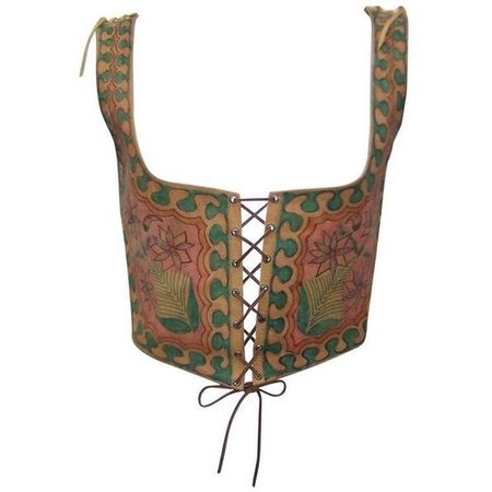 Preowned Early 1970's Char Hand Painted Leather Lace Up Corset Vest