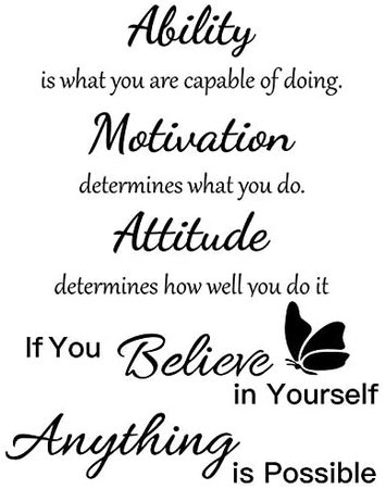 2 Sheets Vinyl Wall Quotes Stickers Ability Motivation Attitude Believe in Yourself Inspirational Saying Home Decals Quote Home Decor for Office School Classroom Teen Dorm Room Wall Decal (Black) - - Amazon.com