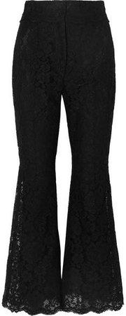 Cropped Guipure Lace Flared Pants - Black