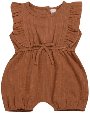Amazon.com: YOUNGER TREE Infant Baby Girl Romper Bodysuits Ruffle Sleeve Cotton One-Piece Outfits Summer Clothes (6-12 Months, Brown): Gateway