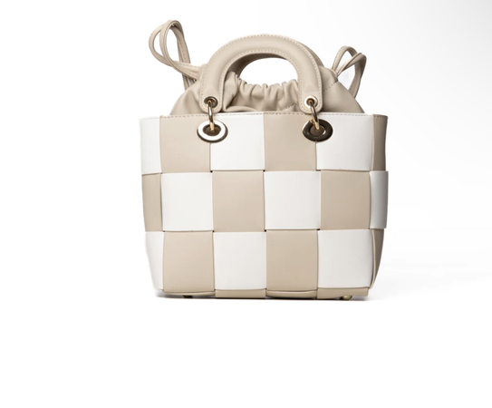 bag woven beige white leather