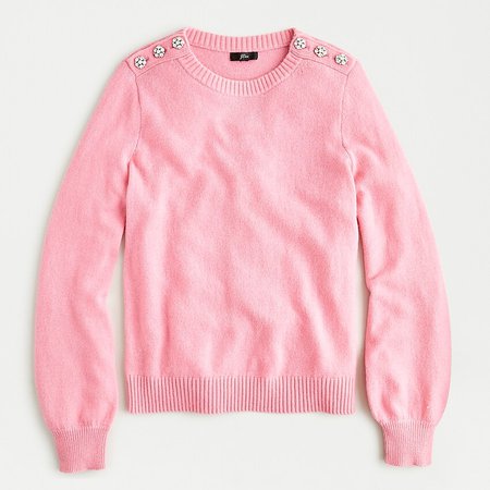 J.Crew: Crewneck Sweater With Jeweled Buttons