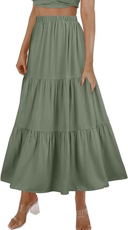 Amazon.com: ZROZYL Women's Ankle Length High Waist A-line Flowy Long Maxi Skirt with Pockets Green,M : Clothing, Shoes & Jewelry