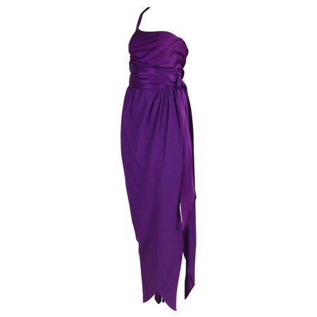 Halston Purple Silk Single Shoulder Silk Evening Gown 1970's For Sale at 1stDibs