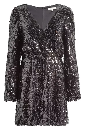 WAYF Carrie Long Sleeve Sequin Minidress | Nordstrom