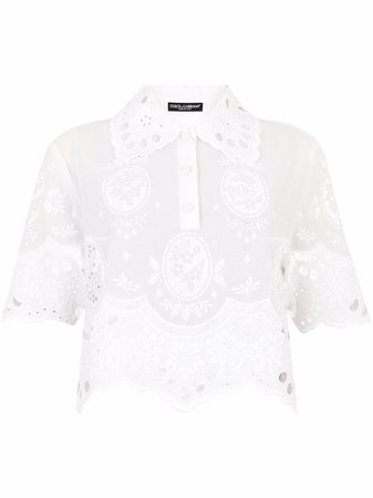 Shop Dolce & Gabbana embroidered cropped cotton blouse with Express Delivery - FARFETCH