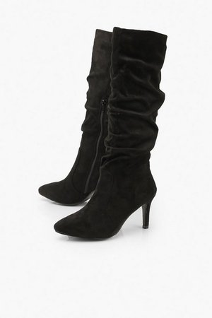 Rouched Knee High Stiletto Boots | Boohoo