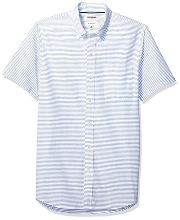 AmazonSmile: Amazon Brand - Goodthreads Men's Slim-Fit Short-Sleeve Horizontal Stripe Shirt, Light Blue Horizontal Stripe, Medium: Clothing