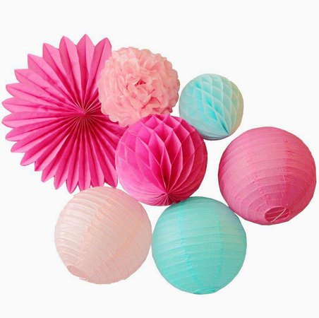 SUNBEAUTY Tissue Paper Pom Pom Hanging Paper Lanterns Honeycomb Balls for Birthday Baby Shower Wedding Party Decorations (Pink-7): Amazon.co.uk: Toys & Games