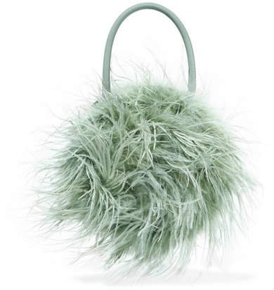 Zadie Feather-embellished Leather Tote - Sage green