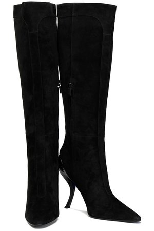 Black Patent leather-trimmed suede boots | Sale up to 70% off | THE OUTNET | ROGER VIVIER | THE OUTNET