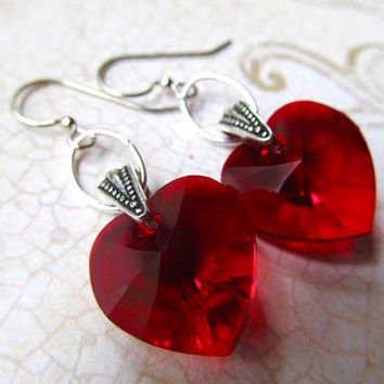 Gothic Red Ruby Heart Earrings