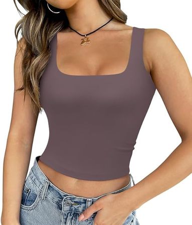 KISSMODA Woman Stretchy Tanks Women's Crop Top to Wear in Summer Solid Color Square Neck Purple 2XL : Amazon.ca: Clothing, Shoes & Accessories