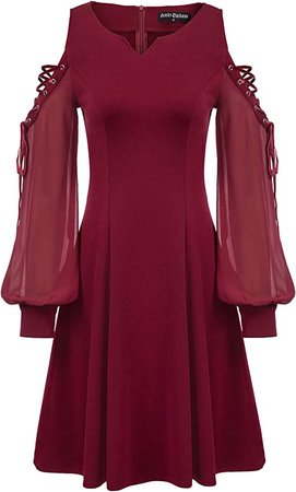 Amazon.com: Scarlet Darkness Women Steampunk Dress Gothic Victorian Cold Shoulder Dress Knee Length Wine L : Clothing, Shoes & Jewelry