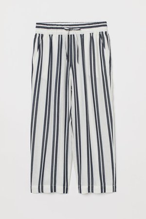 Linen-blend Culottes - White/dark blue striped - Ladies | H&M US