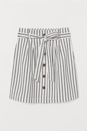 Skirt with a tie belt - White/Blue striped - Ladies | H&M GB