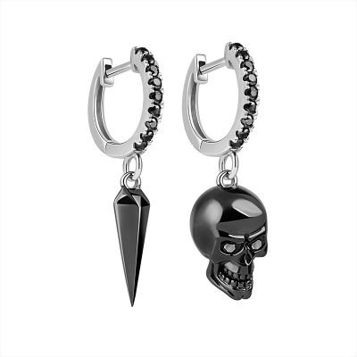 Gnoce "Rock & Roll" Mohawk Earrings Punk Style Sterling Silver Black Palted with Cubic Zirconia - Gnoce Jewelry