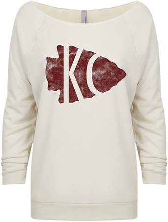 Womens Football Heart KC Light Weight Raglan Sweatshirt Kansas City Royaltee Arrowhead Shirts at Amazon Women’s Clothing store