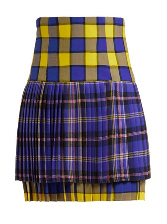 VERSACE Pleated Tartan Wool Mini Skirt