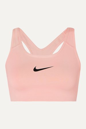 Baby pink Swoosh printed stretch sports bra | Nike | NET-A-PORTER