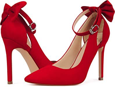 Amazon.com | Womens High Heels Bow Tie Back Lace Strappy High Heels Wedding Dress Shoes Sexy Close Toe Stiletto Sandals Heels Ankle Strap D'Orsay Pumps, Belle-Red-9 | Shoes
