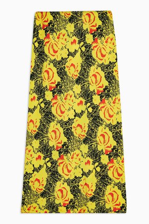 Yellow Floral Print Bias Midi Skirt | Topshop