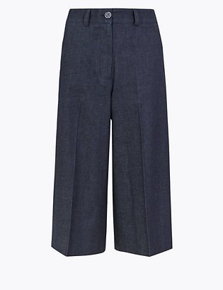 Cotton Rich Wide Leg Cropped Culottes | Pants | Marks and Spencer CA