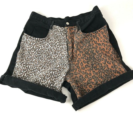 Vtg high waist shorts 90s Black Denim Animal Print Mission Bay Sz M Color Block | eBay