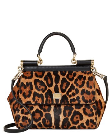 Medium Sicily Leopard Calfhair Crossbody Bag