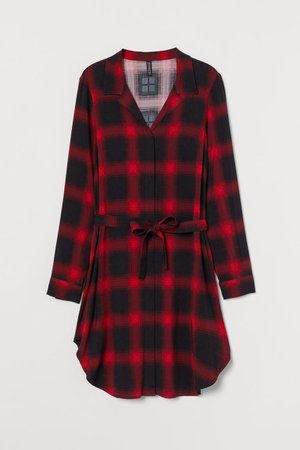 Short Shirt Dress - Black/red plaid - Ladies | H&M US