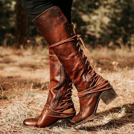 Brown leather boots