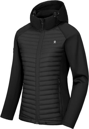 hooded hybrid thermal black jacket