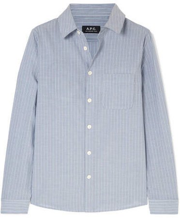 Striped Cotton-poplin Shirt - Light blue