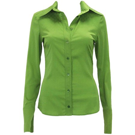 New Gucci by Tom Ford S/S 2003 Green GG Pattern Top Blouse It. 38 For Sale at 1stdibs
