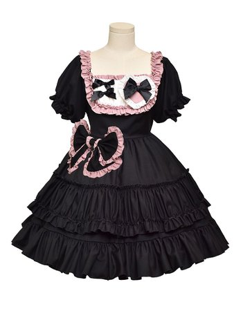 Black Meow Square Neckline Short Sleeves Sweet Lolita Dress OP