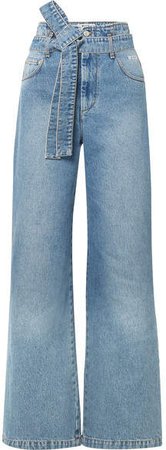 Belted High-rise Wide-leg Jeans - Mid denim