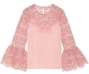 Appliqued Cotton-blend Broderie Anglaise And Organza Top