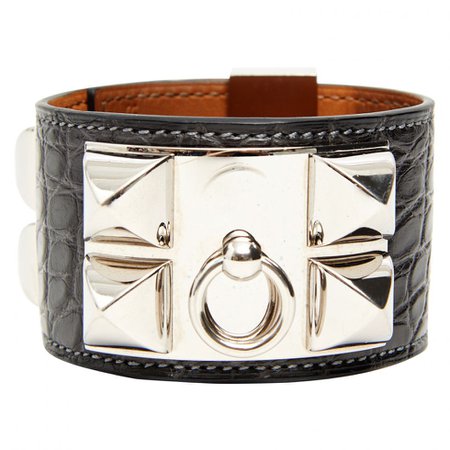 Hermès cuff-bracelet CDC Medor alligator Grey Leather ref. A143632 - Instant Luxe